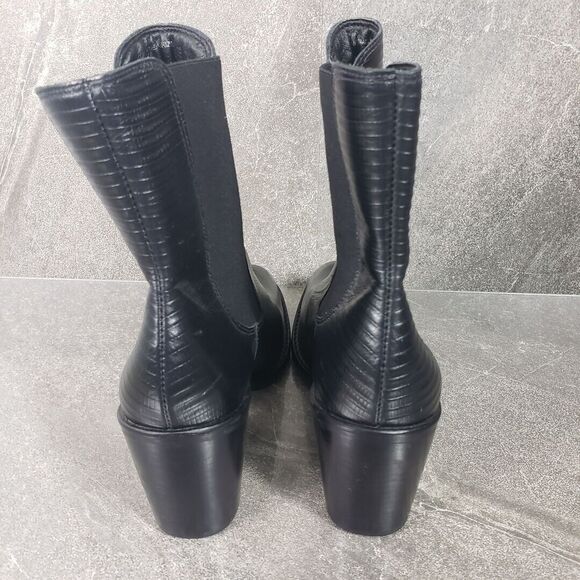 Matisse Mesmerize Chunky Heel Boots Women's 7.5 Black Snake Leather Elastic Gore - Picture 3 of 11